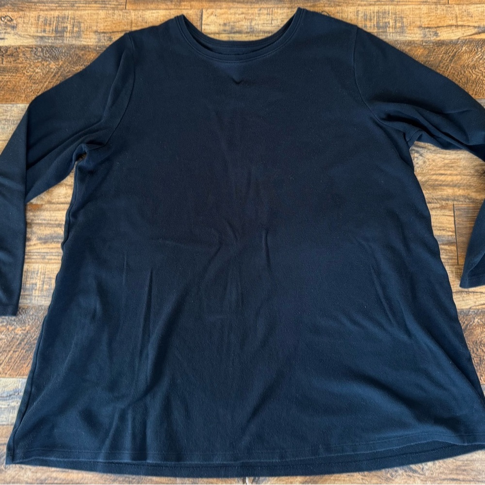 Eileen Fisher Black Long Sleeve Top Large Soft Stretch Minimalist Everyday Basic